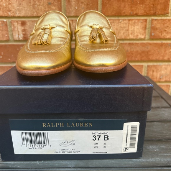 Ralph Lauren Collection Purple Label Telina Gold Metallic Loafers EU 37B US 7 - Picture 10 of 15